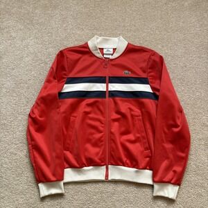 Vintage Lacoste Jacket Mens Medium Red Track Bomber Zip Made in France 90s